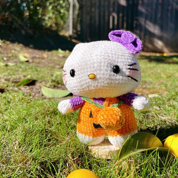 Halloween handmade HelloKitty Crochet Doll | Limited HelloKitty Pumpkin Plush - Picture 7 of 11